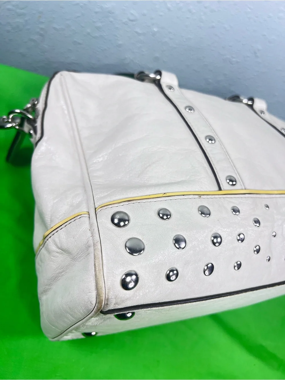 Coach Studded White Leather Satchel Crossbody Bag Y2K Vintage